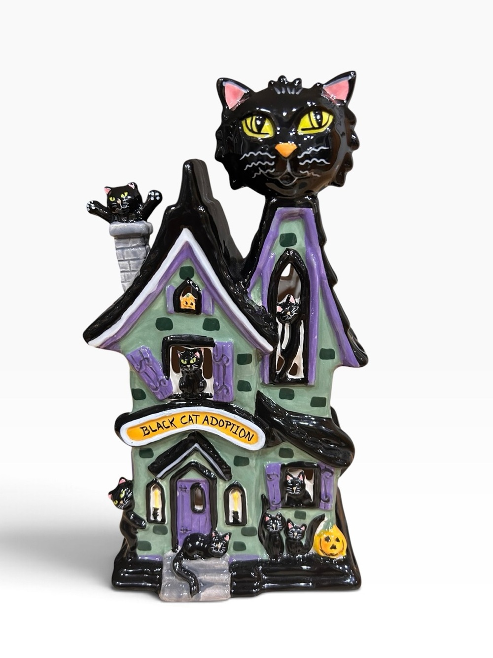 Blue Sky Black Cat Adoption Candle House NWOT